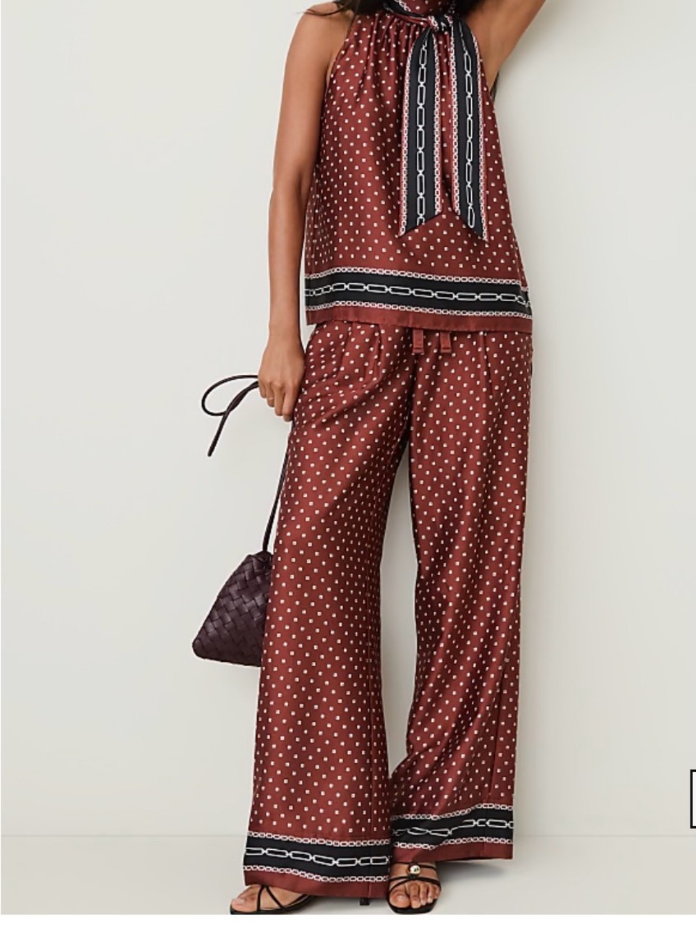 Women's Brown Polka Dot Wide-Leg Pants